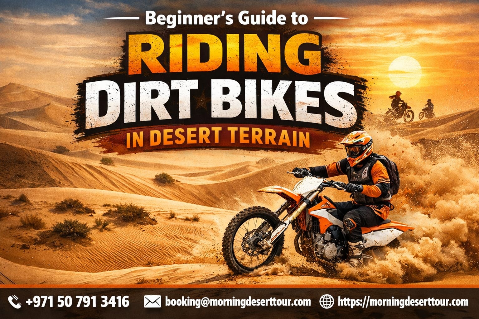 A man riding dirt bikes in desert
