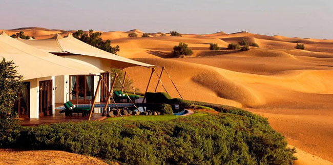 secluded villa at Al Maha Desert Resort nestle in golden dunes overlooking Bab Al Shams Desert Dubai 20206